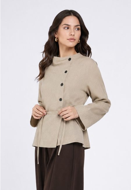 Tie-Belt Linen Jacket