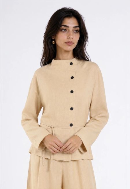 Tie-Belt Linen Jacket