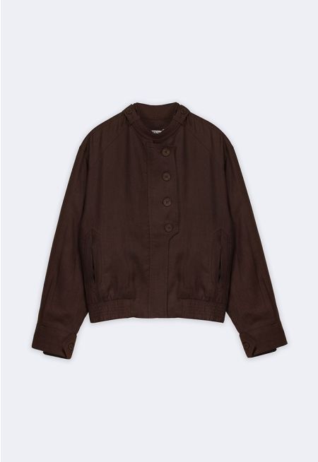 Elastic-Hem Linen Jacket