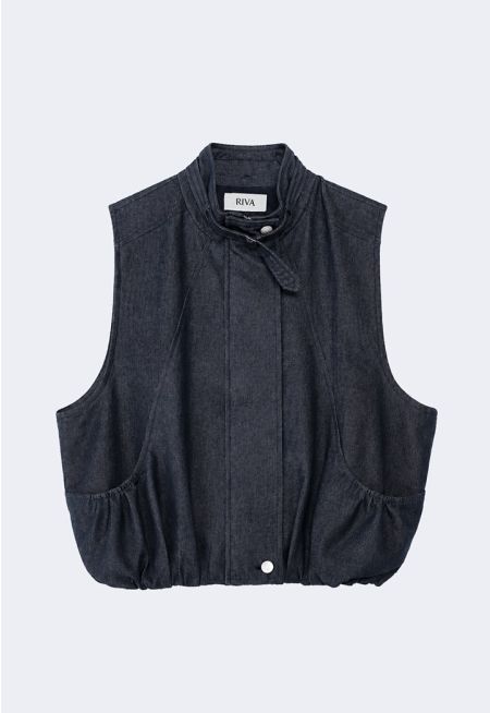 Elastic-Hem Denim Vest