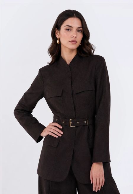 Utility Belted Linen Jacket