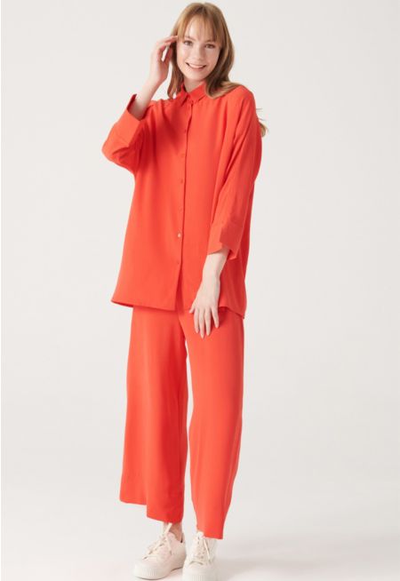 Classic Textured Polyester Shirt and Trouser Set -Sale