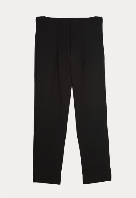 Side Slits Solid High Rise Formal Trousers