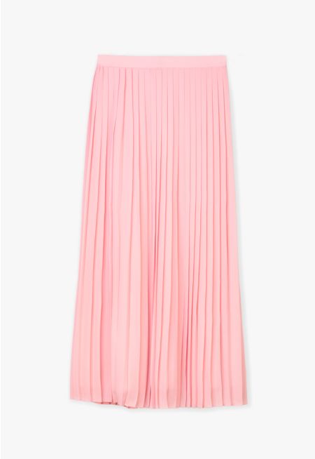 All Over Pleated Lined Ribbed Waist Skirt