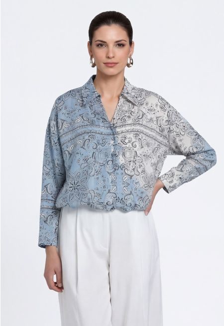 Printed Elastic Hem Blouse