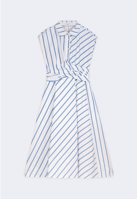 Wrapped Waist Striped Midi Dress