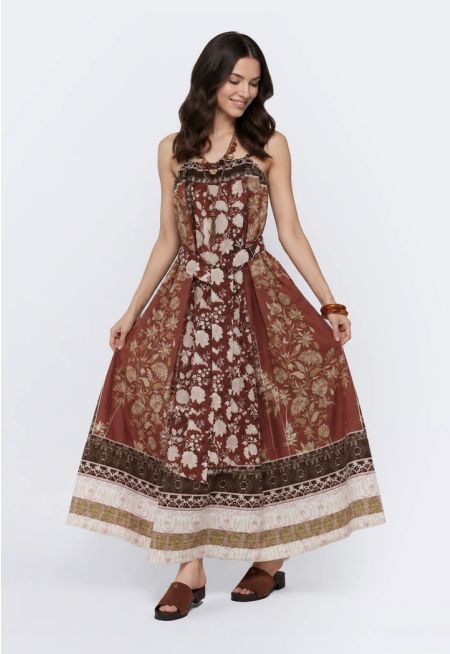 Printed Belted Maxi Dress