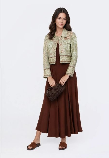 Dropped-Waist Dress with Satin Skirt