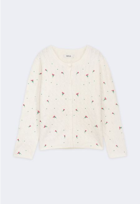 Floral Embroidered Knit Cardigan
