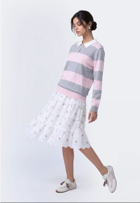 Floral Embroidery Knee Skirt