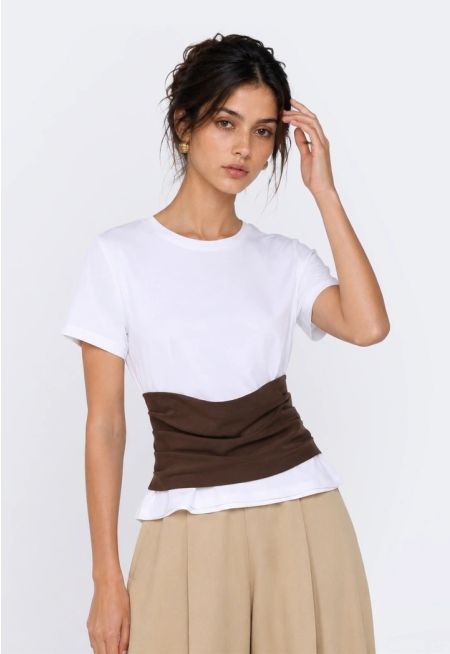 Ruched Contrast Overlay T-Shirt