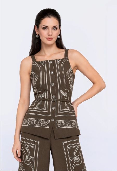 Printed Belted Top