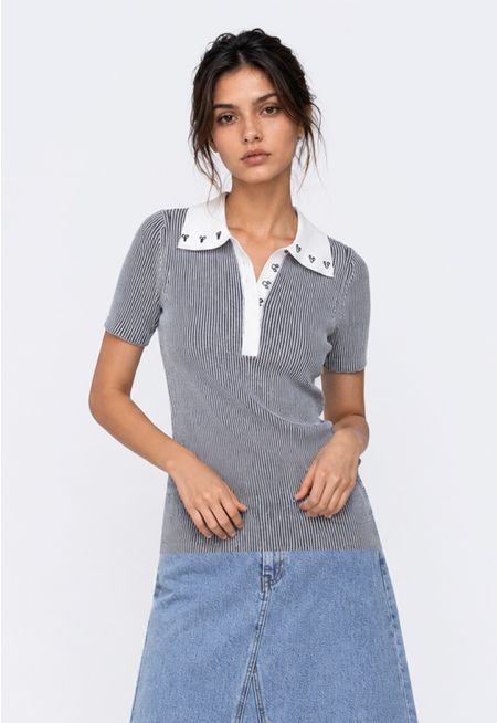 Contrast Knitted Polo T-Shirt