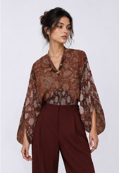 Smocked Balloon Sleeve Blouse