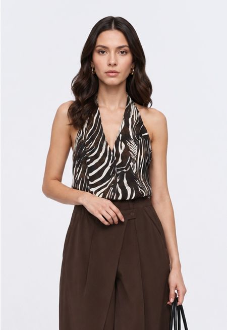 Zebra Print Halter Top