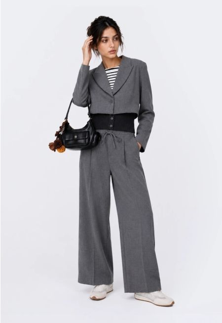 Solid Front Pleated Trousers