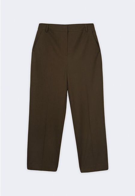 Solid High Waist Trousers