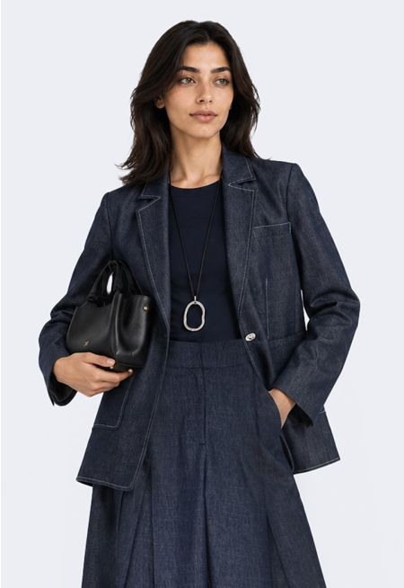 Notched Collar Tencel Denim Blazer