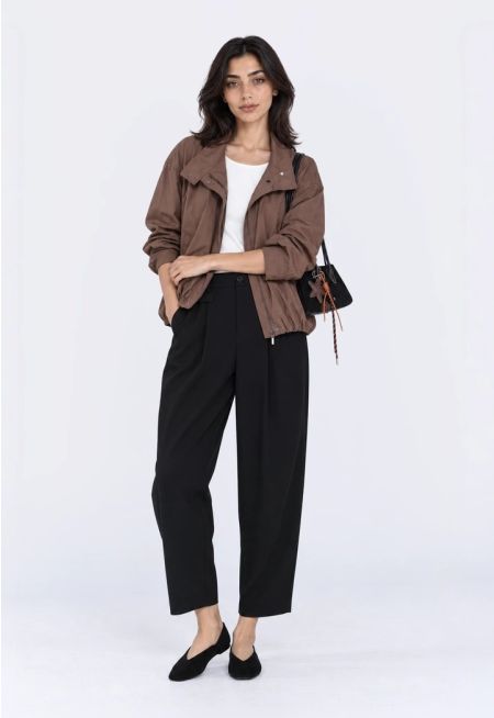 Solid Carrot-Fit Trousers