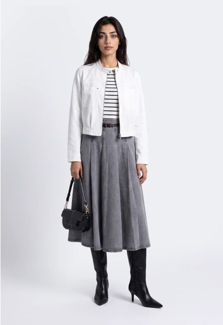 Flared Denim Midi Skirt