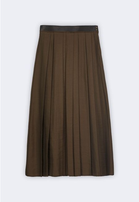 PU Leather Waistband Maxi Skirt