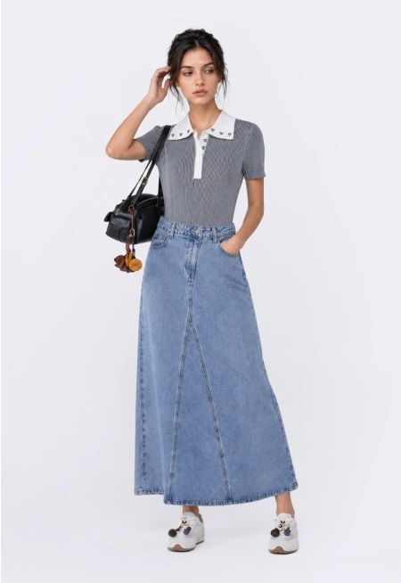 Denim A Line Maxi Skirt