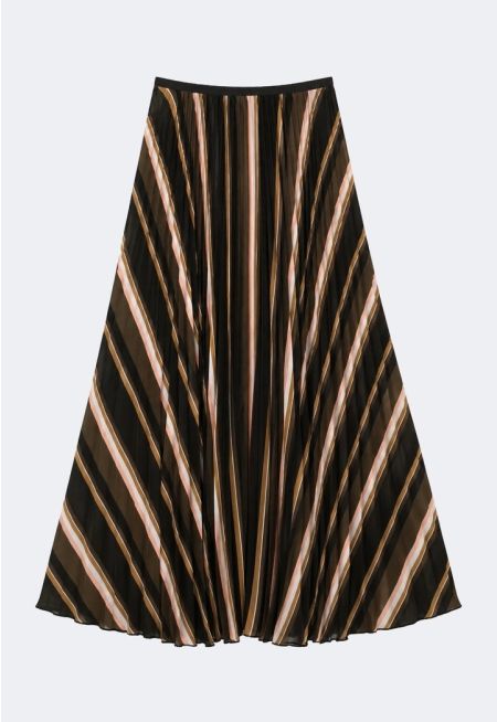 Striped Pleated Maxi Skirt