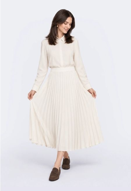 Solid Pleated Maxi Skirt