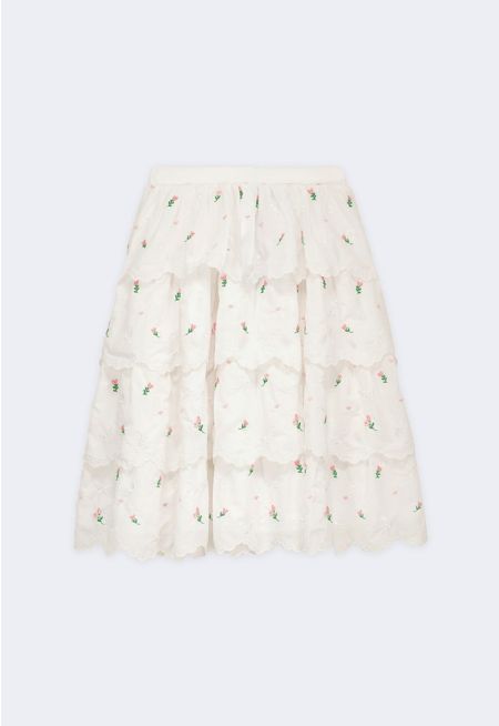 Floral Embroidery Knee Skirt