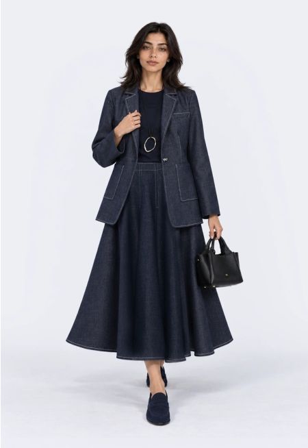 Flared Denim Midi Skirt