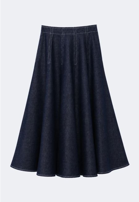 Flared Denim Midi Skirt