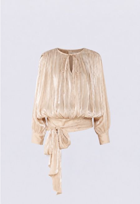Pleated Blouse with Tie Neck
