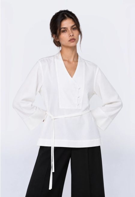 V-Neck Tie-Belt Blouse