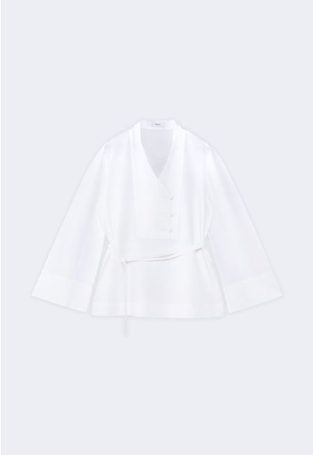 V-Neck Tie-Belt Blouse