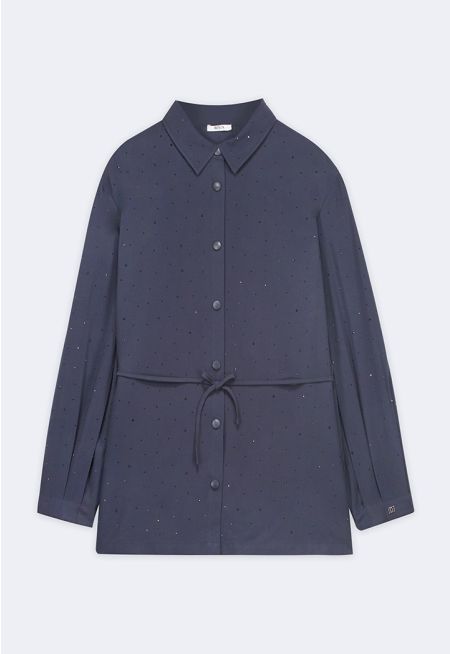 Crystal Embellished Drawstring Shirt