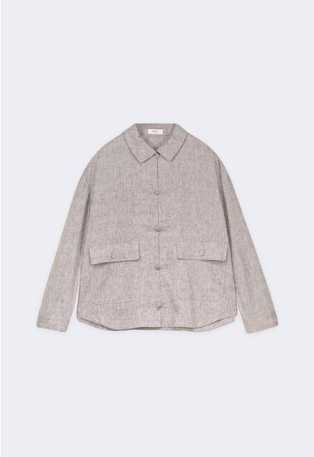 Linen Shirt with Knot Button Details