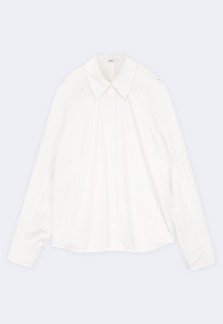Poplin Shirt with Knit Panels