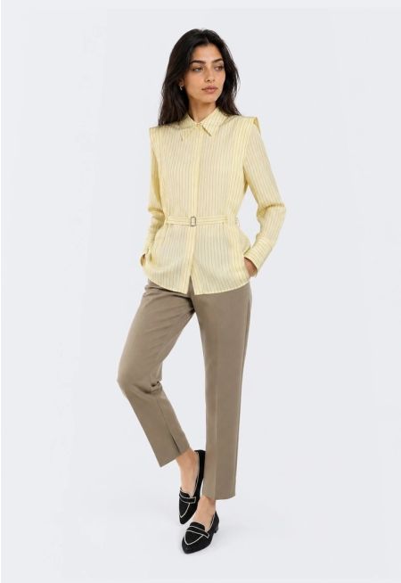 Solid High-Waist Trousers