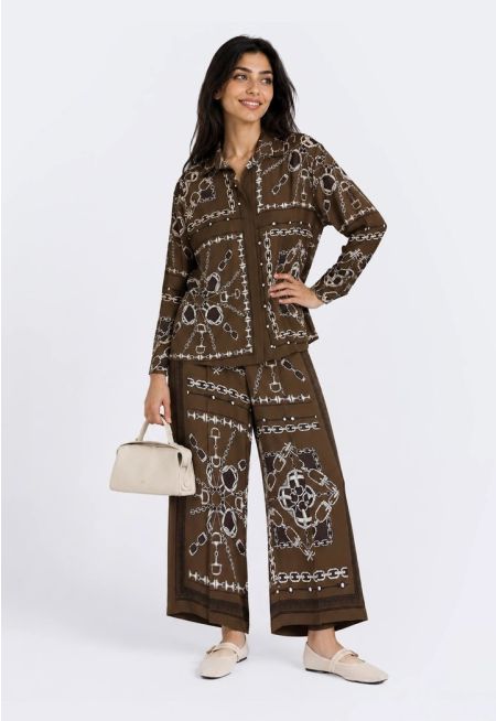 Straight Cut Chain Print Trousers
