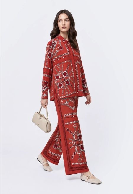 Straight Cut Chain Print Trousers