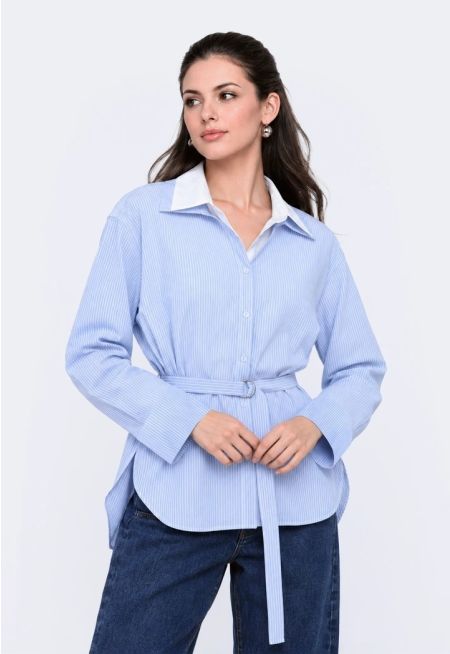 Double-Collar Striped Shirt