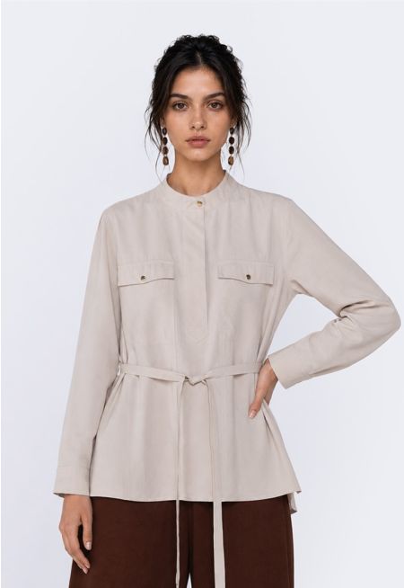 Half-Zip Belted Shirt
