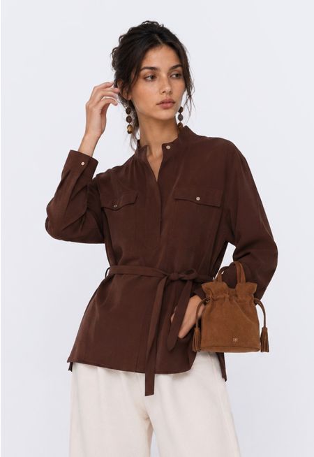 Half-Zip Belted Shirt