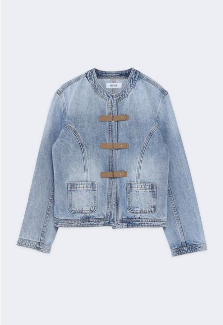 Denim Jacket with PU Leather Detail