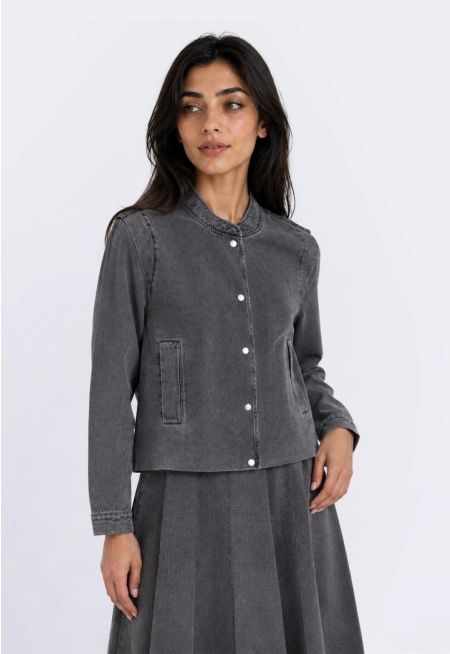 Elastic-Hem Denim Jacket