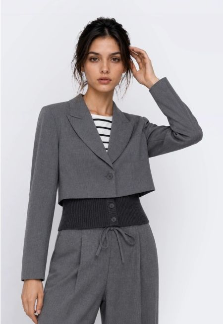 Cropped Blazer with Attached Waist Panel