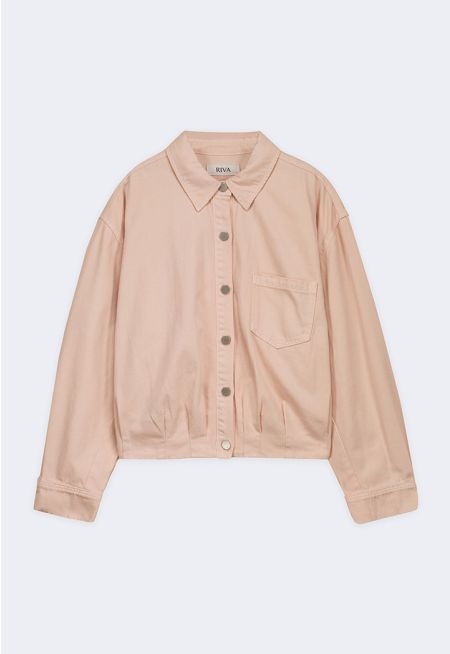 Pleated-Hem Denim Jacket