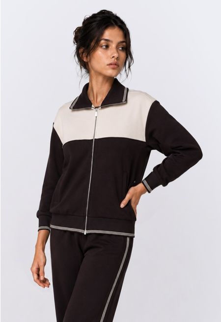 Zip-Up Contrast Sweatshirt