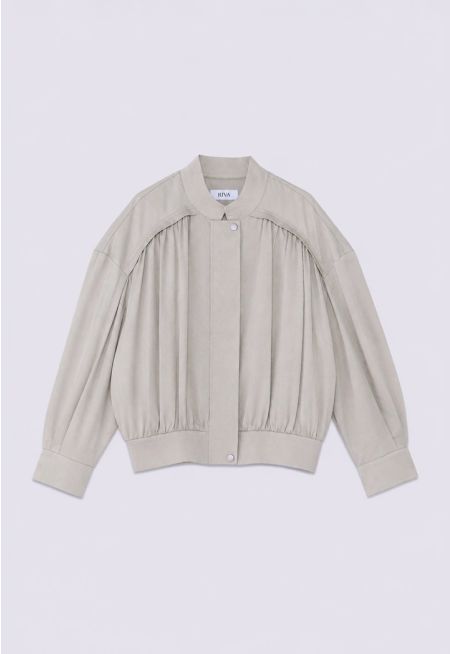 Zip-Up Jacket with Elastic Hem