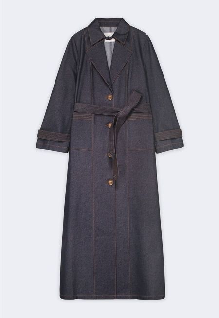Stitched Denim Trench Coat